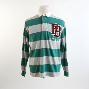 Pull Bear Green Striped Staff Rugby Shirt Size Small Logo Preppy Academia Polo